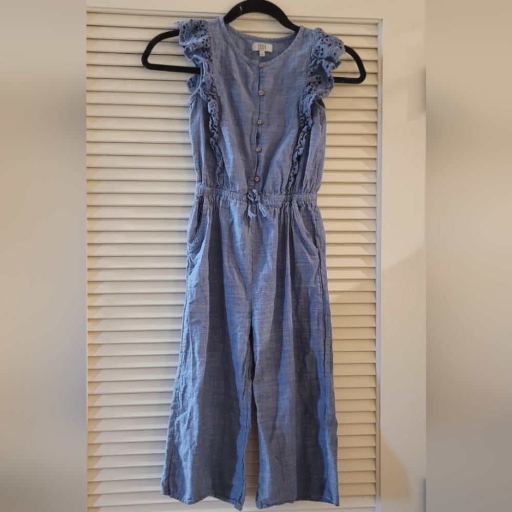 True Craft - Girl's Cut-Out Denim Sleeveless Romper With Pockets